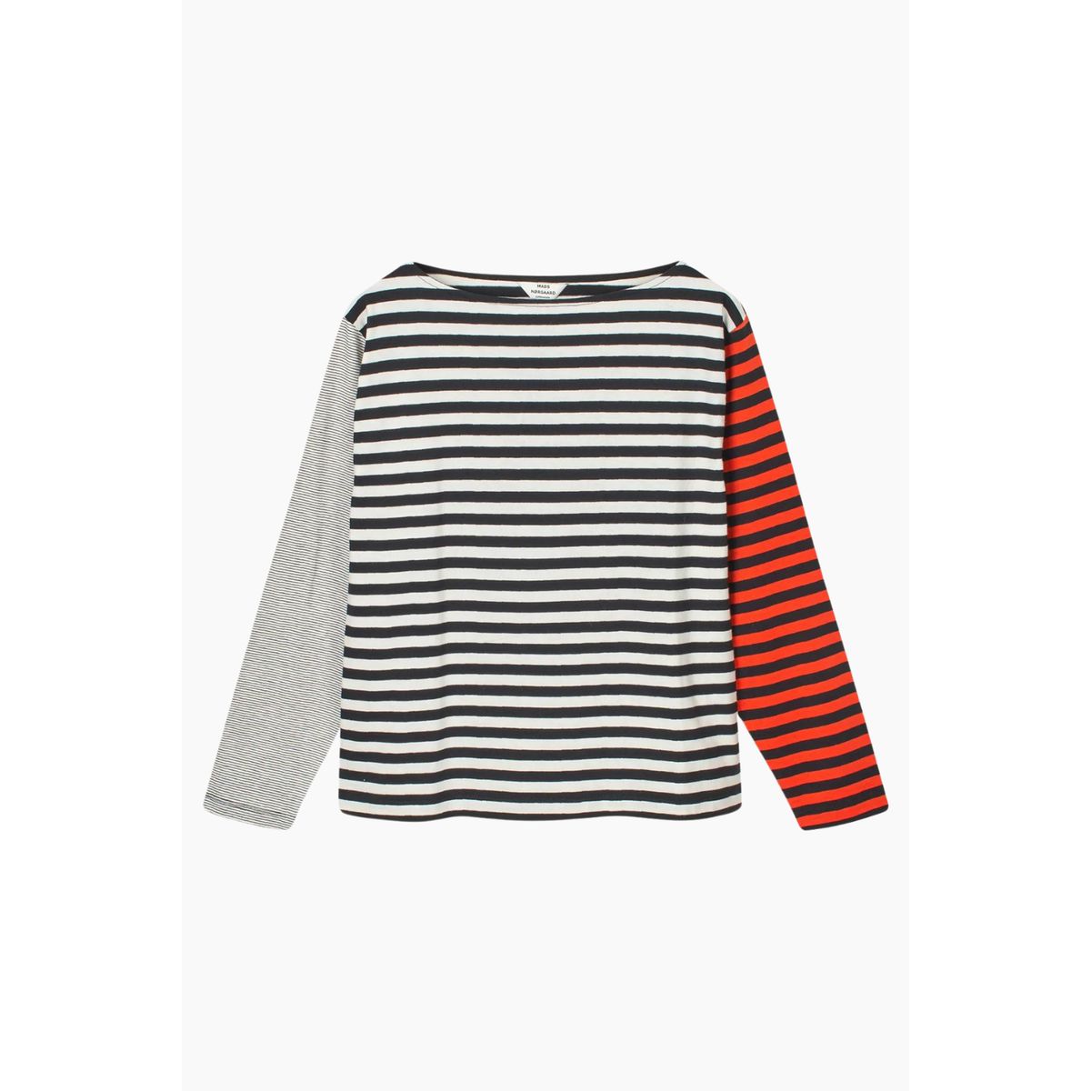 Crisp Jersey Silke Block Tee - Black/Snow White - Mads Nørgaard - Stribet L