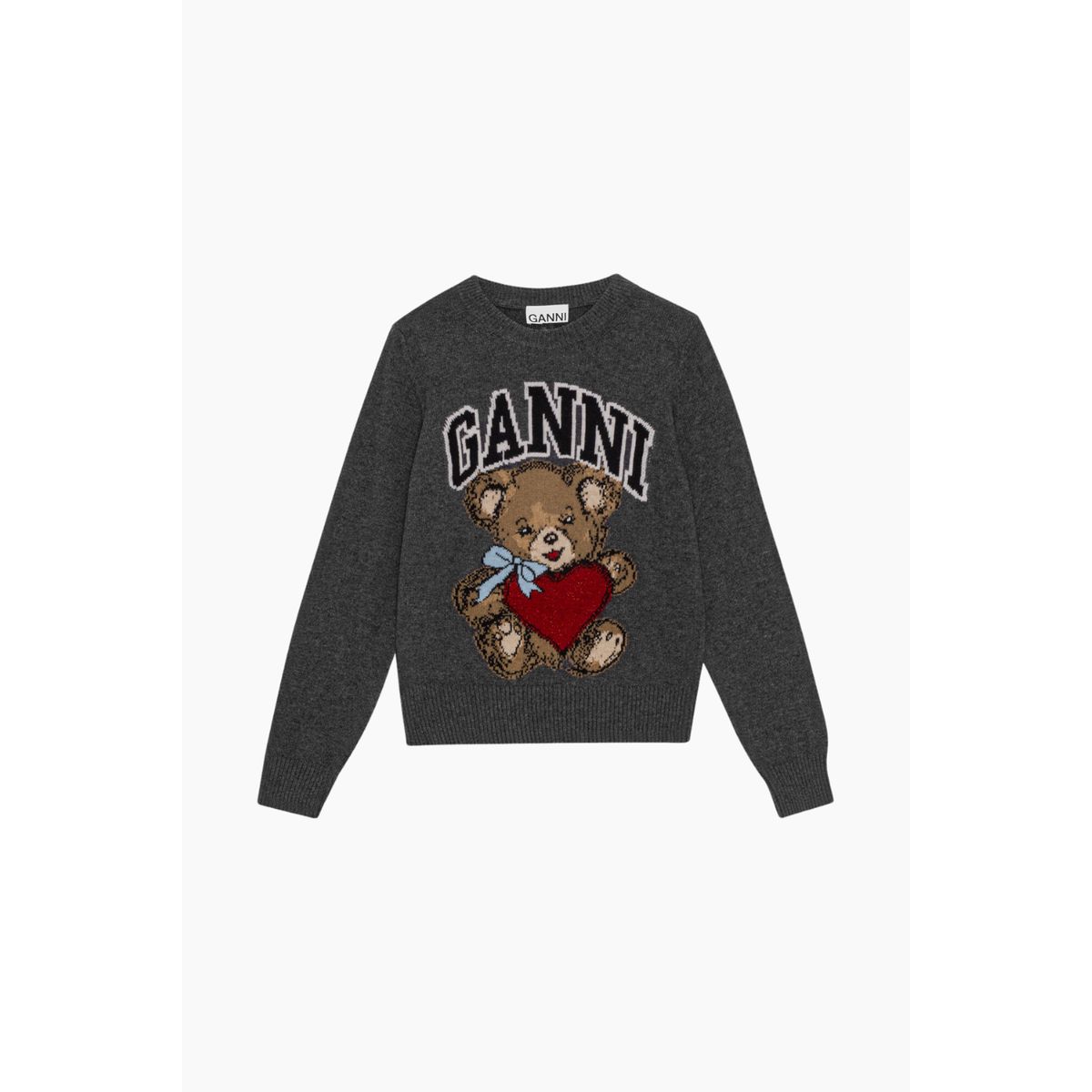 Graphic Wool Mix Bear Crewneck K2370 - Gray Quill - GANNI - Grå L