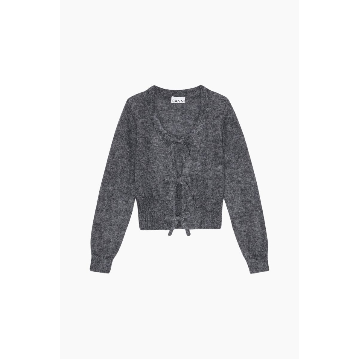 Light Mohair Tie String Cardigan K2411 - Paloma Melange - GANNI - Grå M