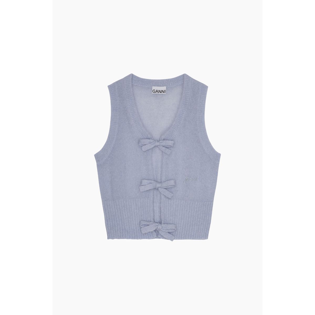 Light Mohair Tie String Vest K2307 - Heather - GANNI - Blå L