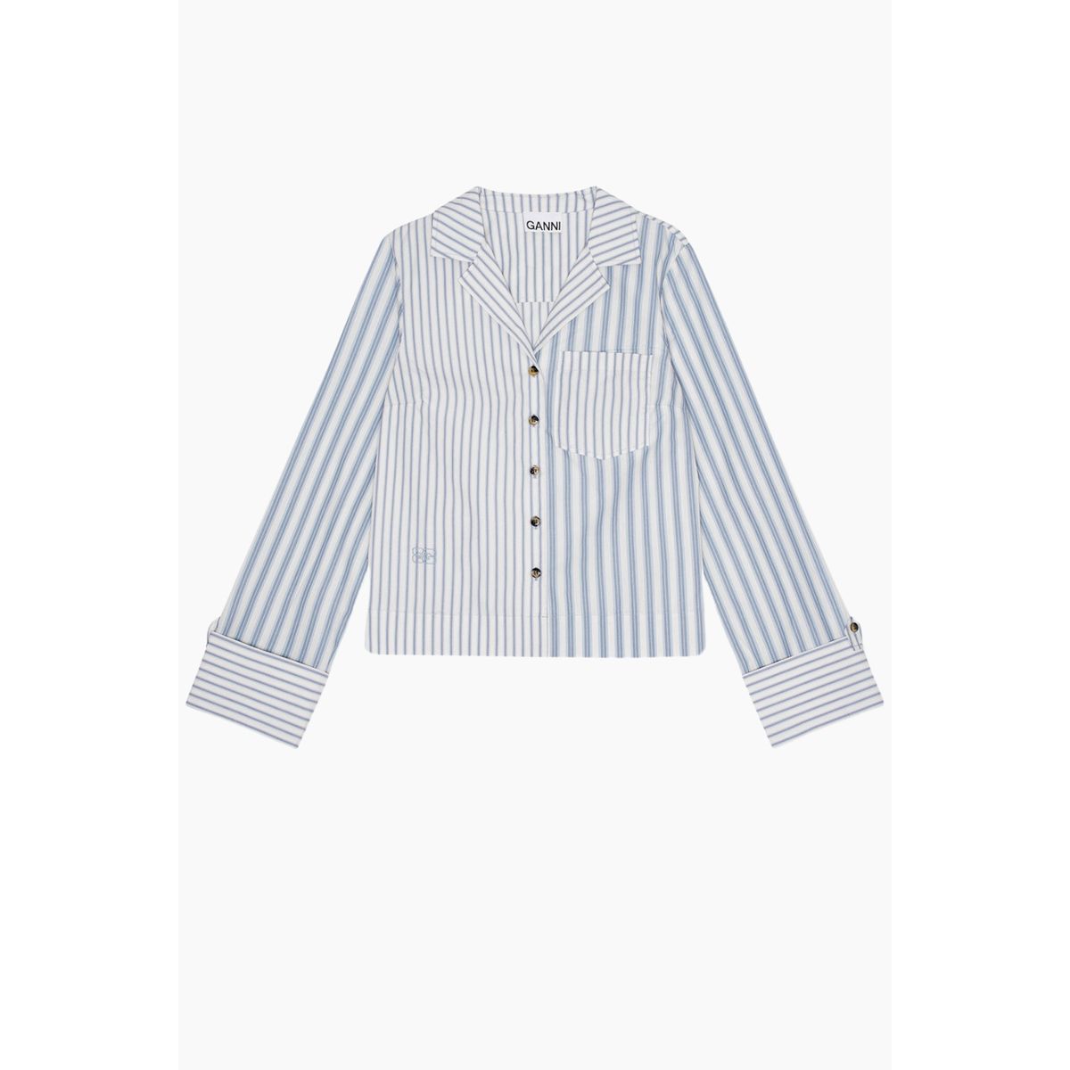 Stripe Cotton Shirt F9598 - Egret - GANNI - Stribet S