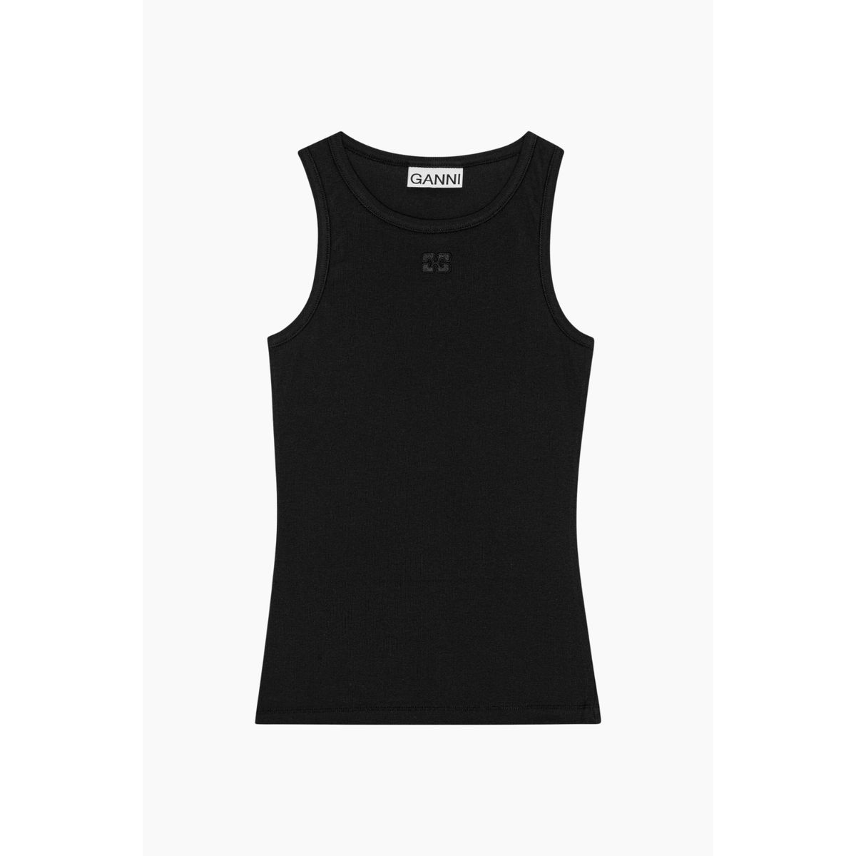 Soft Cotton Rib Tank Top T3898 - Black - GANNI - Sort M