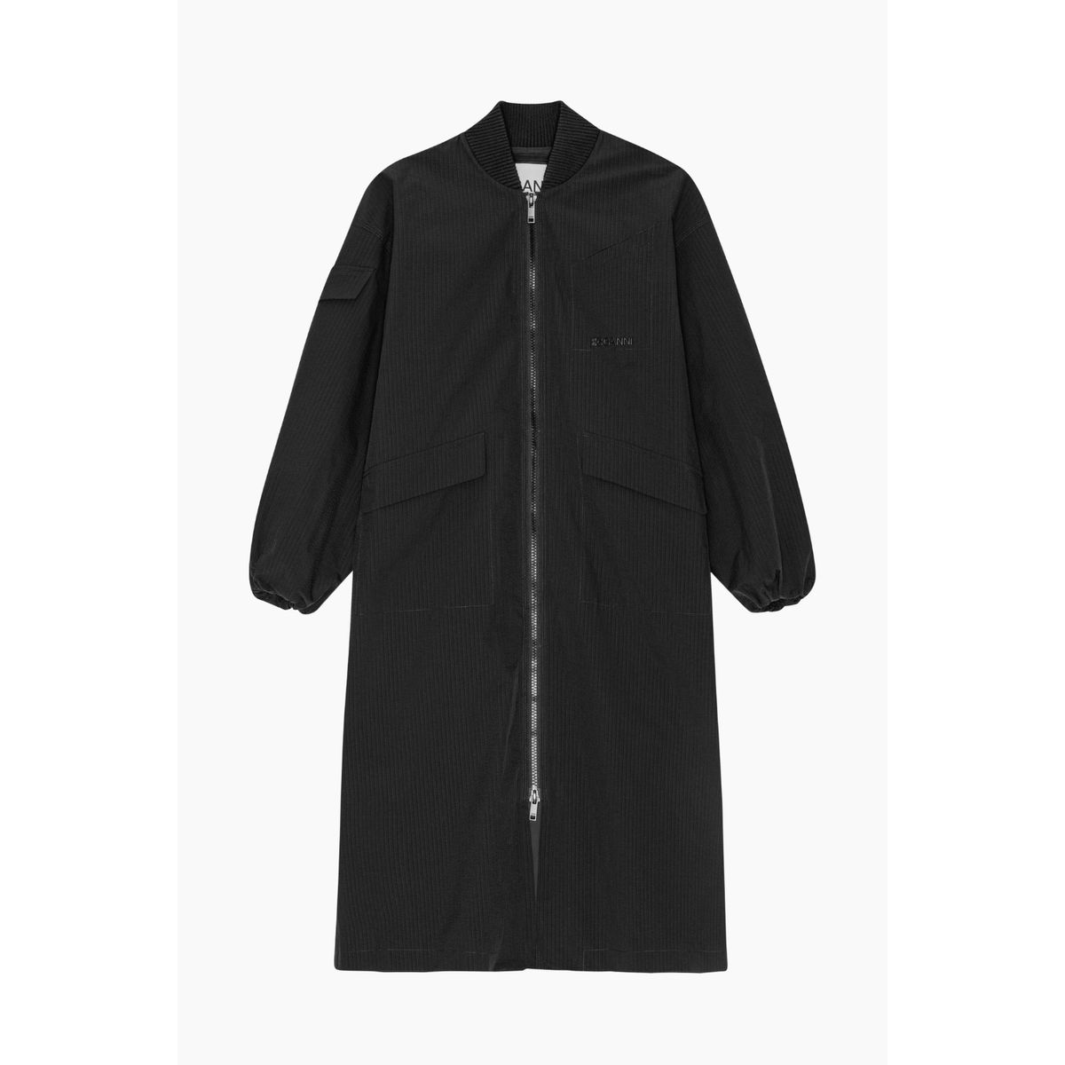 Tech Seersucker Oversized Shell Coat F9468 - Black - GANNI - Sort XXS/XS