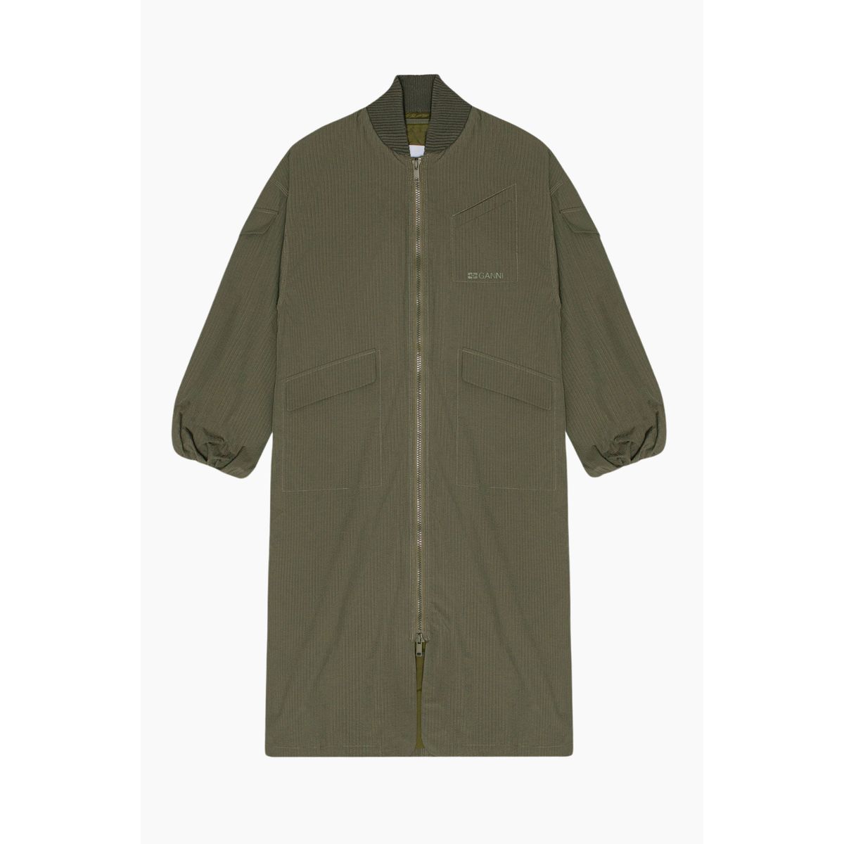 Tech Seersucker Oversized Shell Coat F9717 - Beetle - GANNI - Grøn S/M