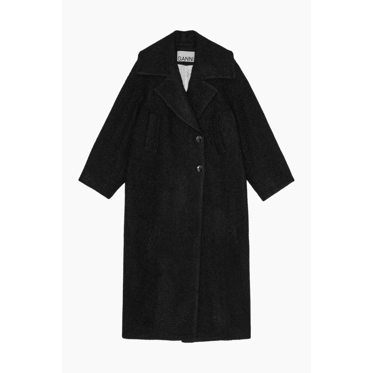 Textured Boucle Wool Coat W0024 - Black - GANNI - Sort L/XL