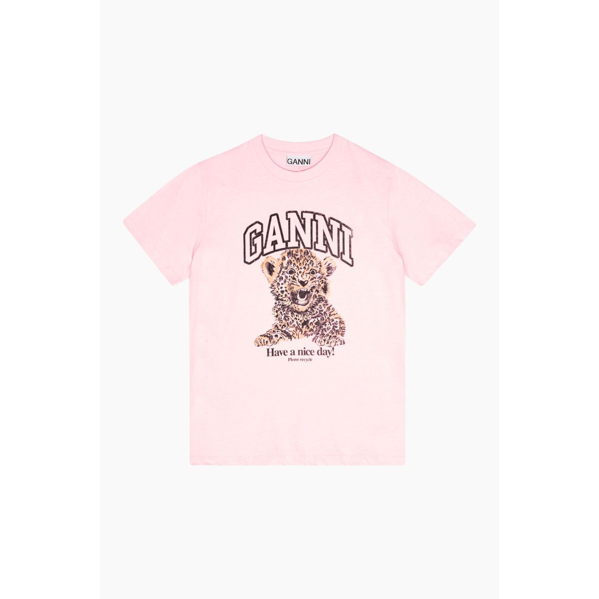 Basic Jersey Leopard Relaxed T-shirt T4161 - Chalk Pink - GANNI - Lyserød XS