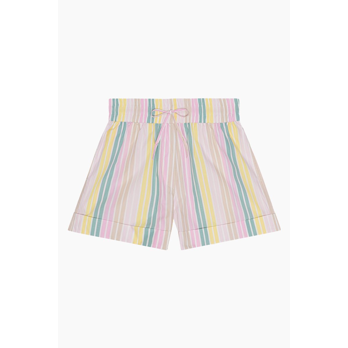 Stripe Cotton Elasticated Shorts F7768 - Multicolor - GANNI - Stribet XS