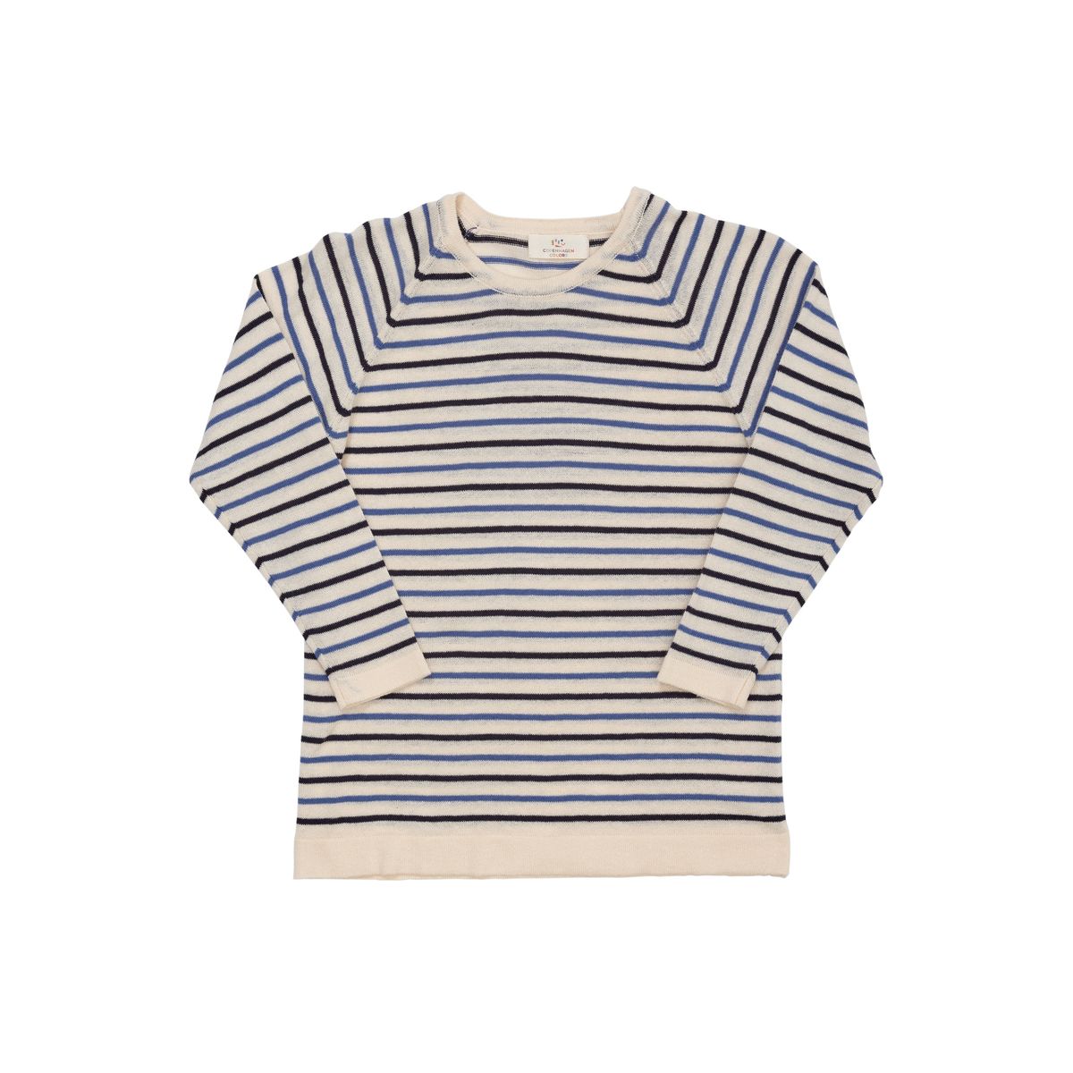 Copenhagen Colors Strik Bluse med Striber - Cream/Navy/Skyblue - 80 cm