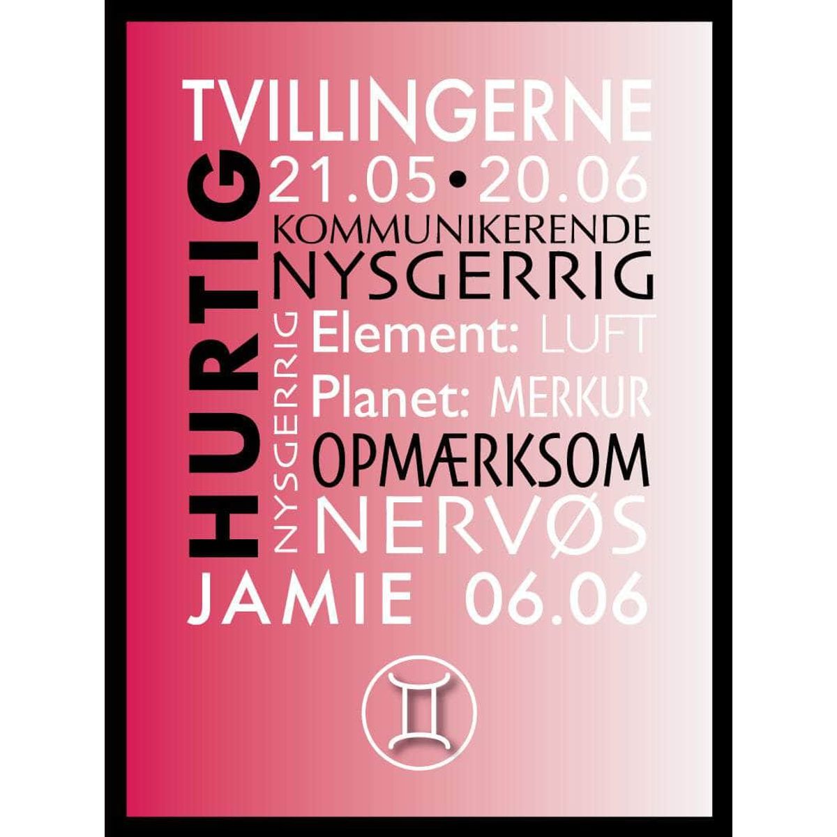 Tvillingerne stjernetegn med tekst plakat