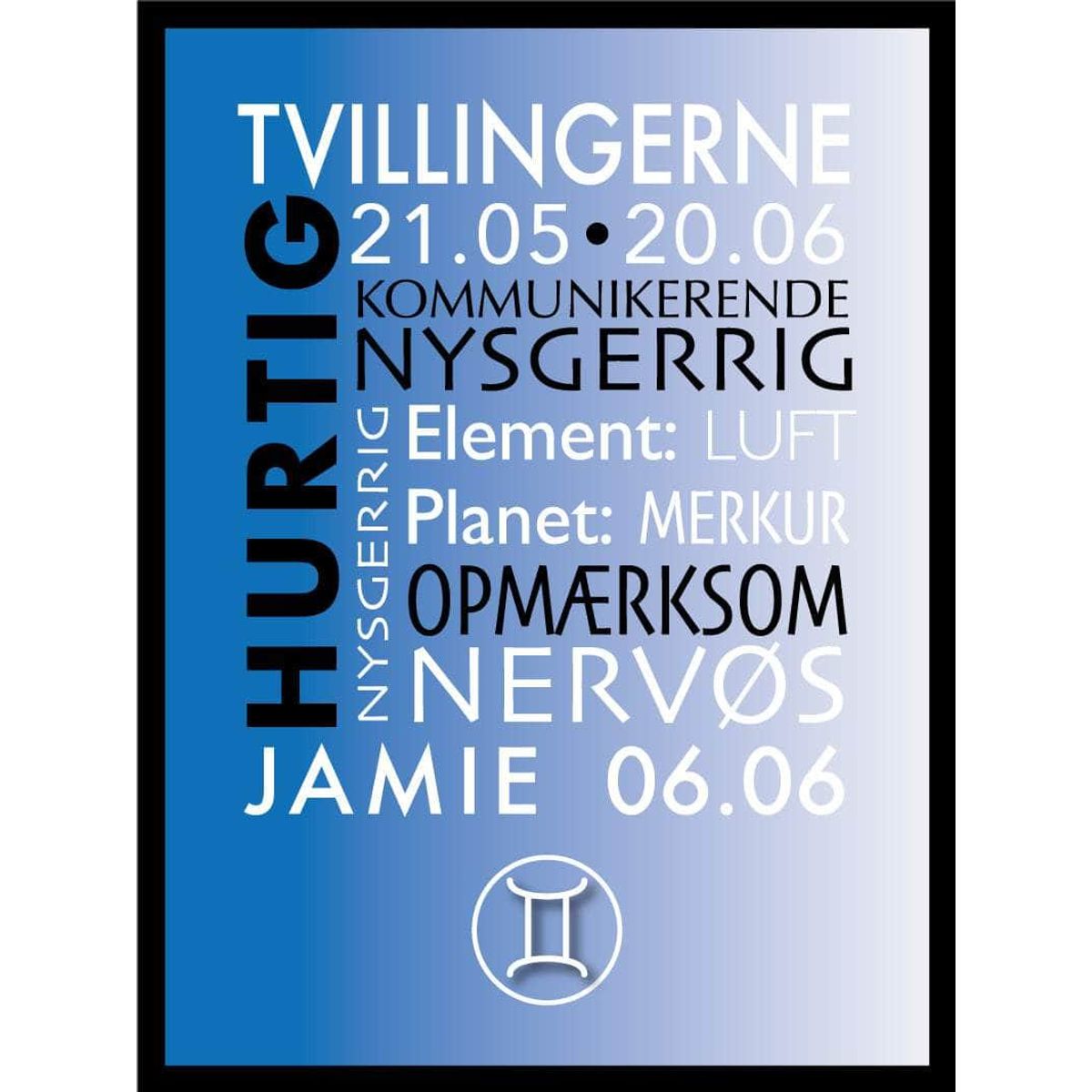 Tvillingerne stjernetegn med tekst plakat