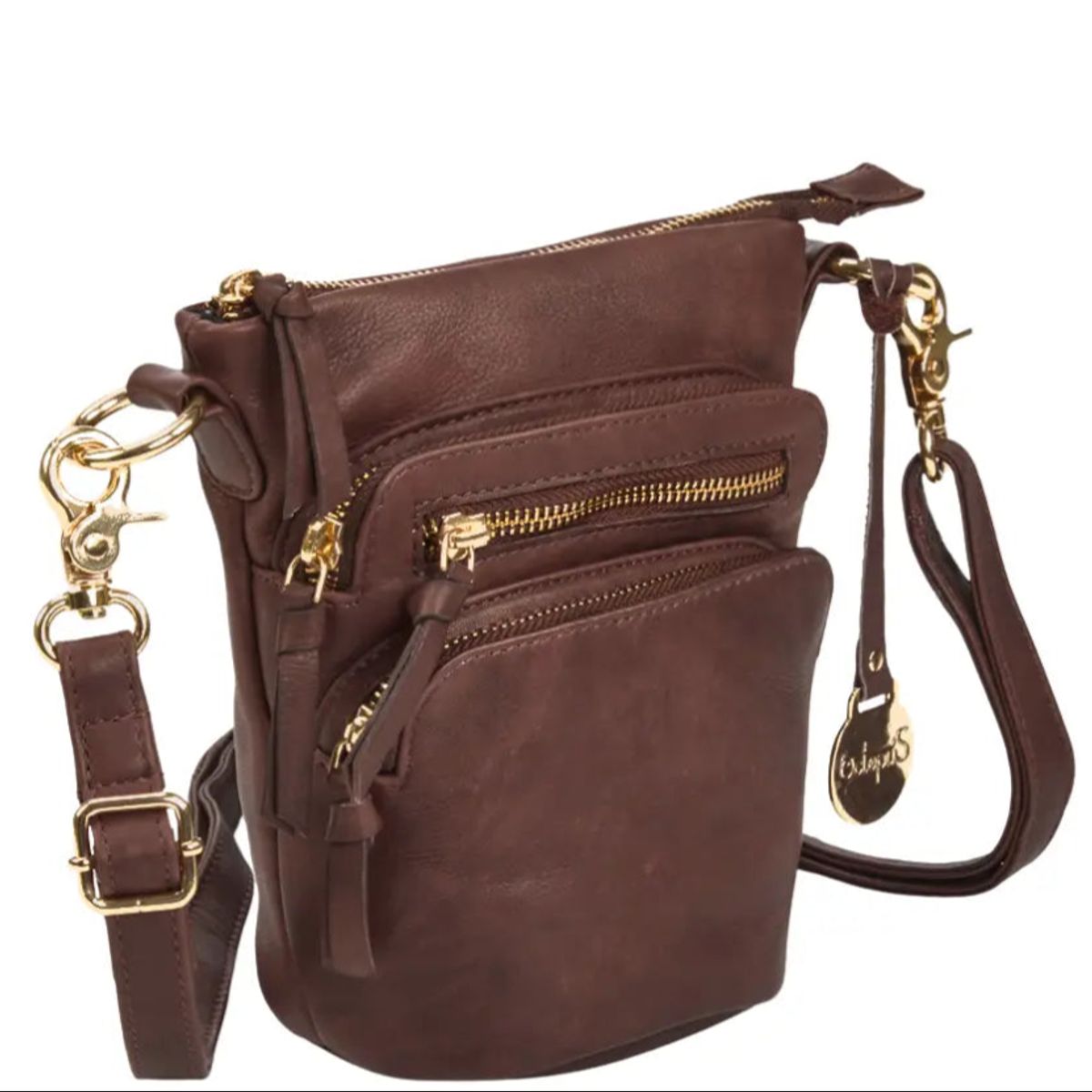 Style Nirvana i mørkebrun m. guld. Sublim mindre bumbag / skuldertaske / crossbody m. mange rum og lommer