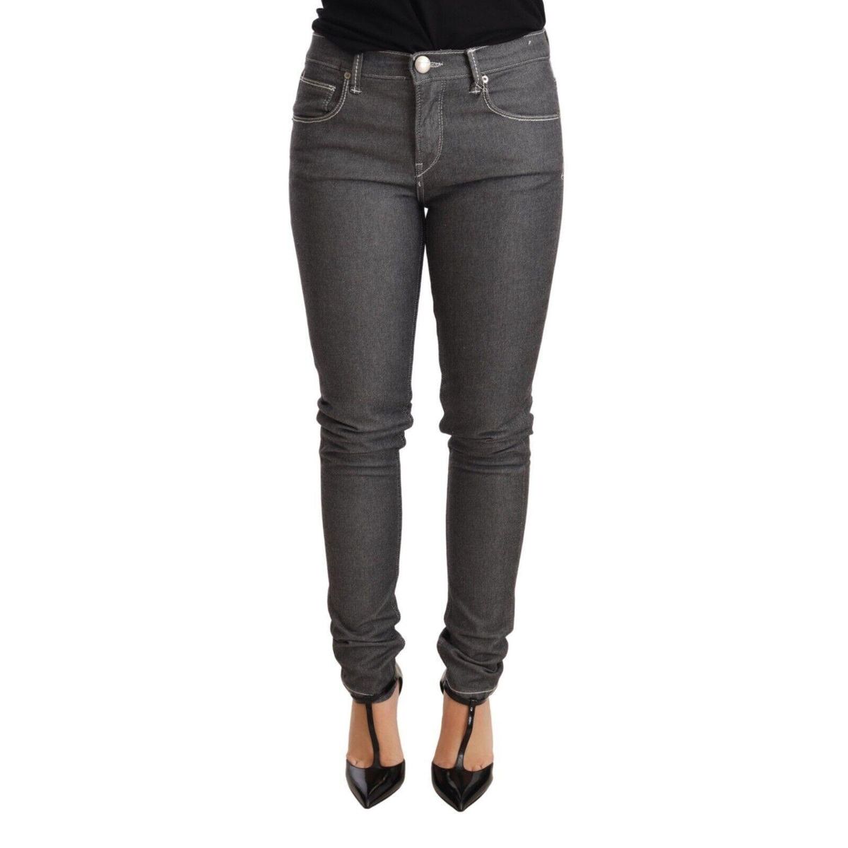 Acht Elegant Gray Mid Waist Skinny Jeans