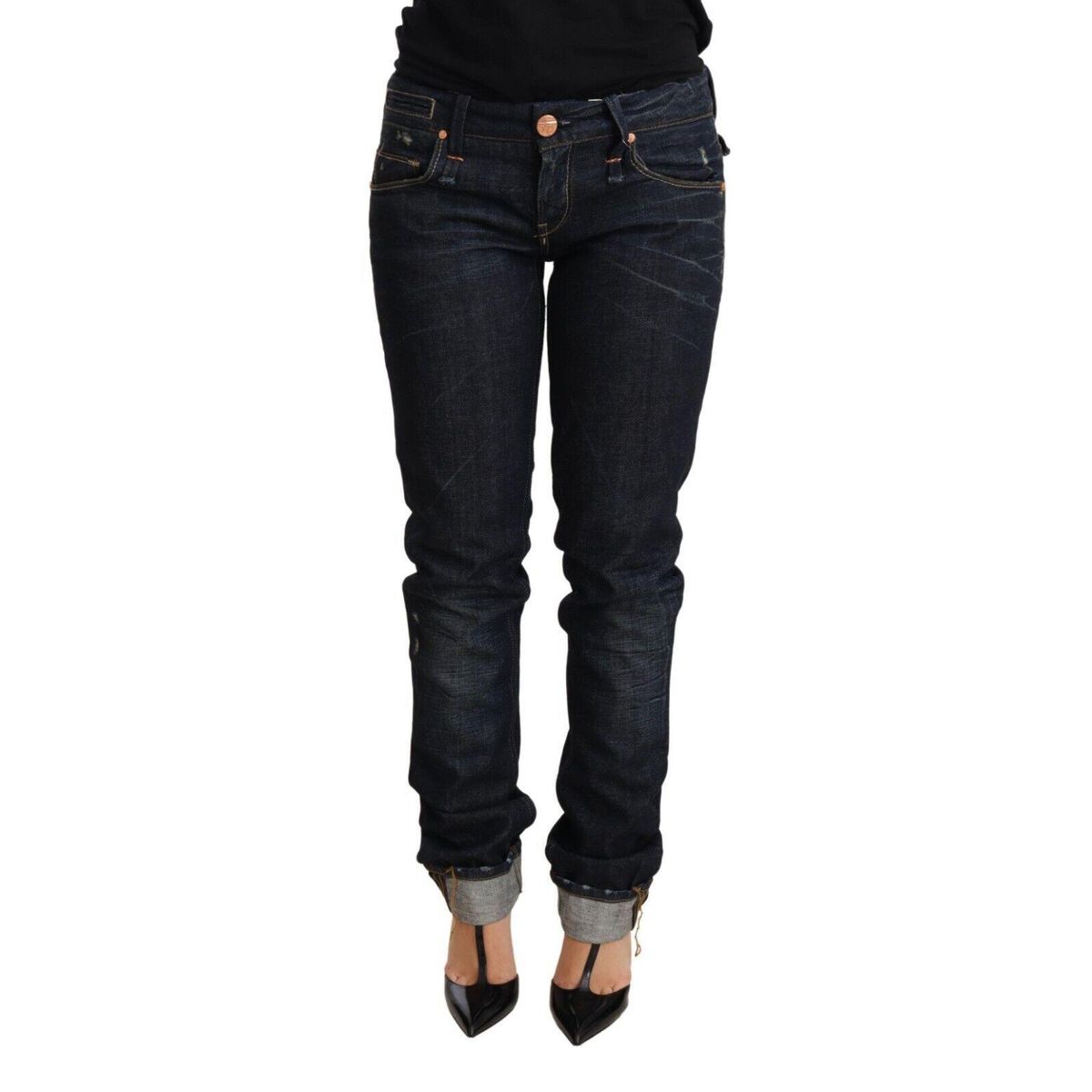 Acht Elegant Low Waist Skinny Dark Blue Jeans