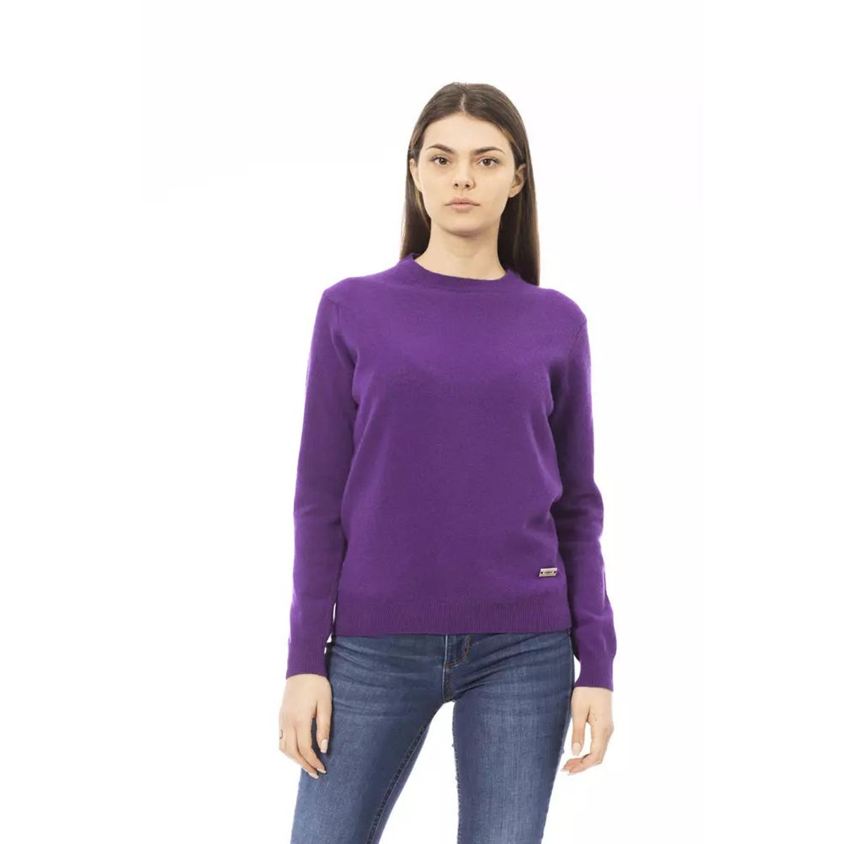 Baldinini Trend Crewneck Wool-Cashmere Blend Purple Sweater