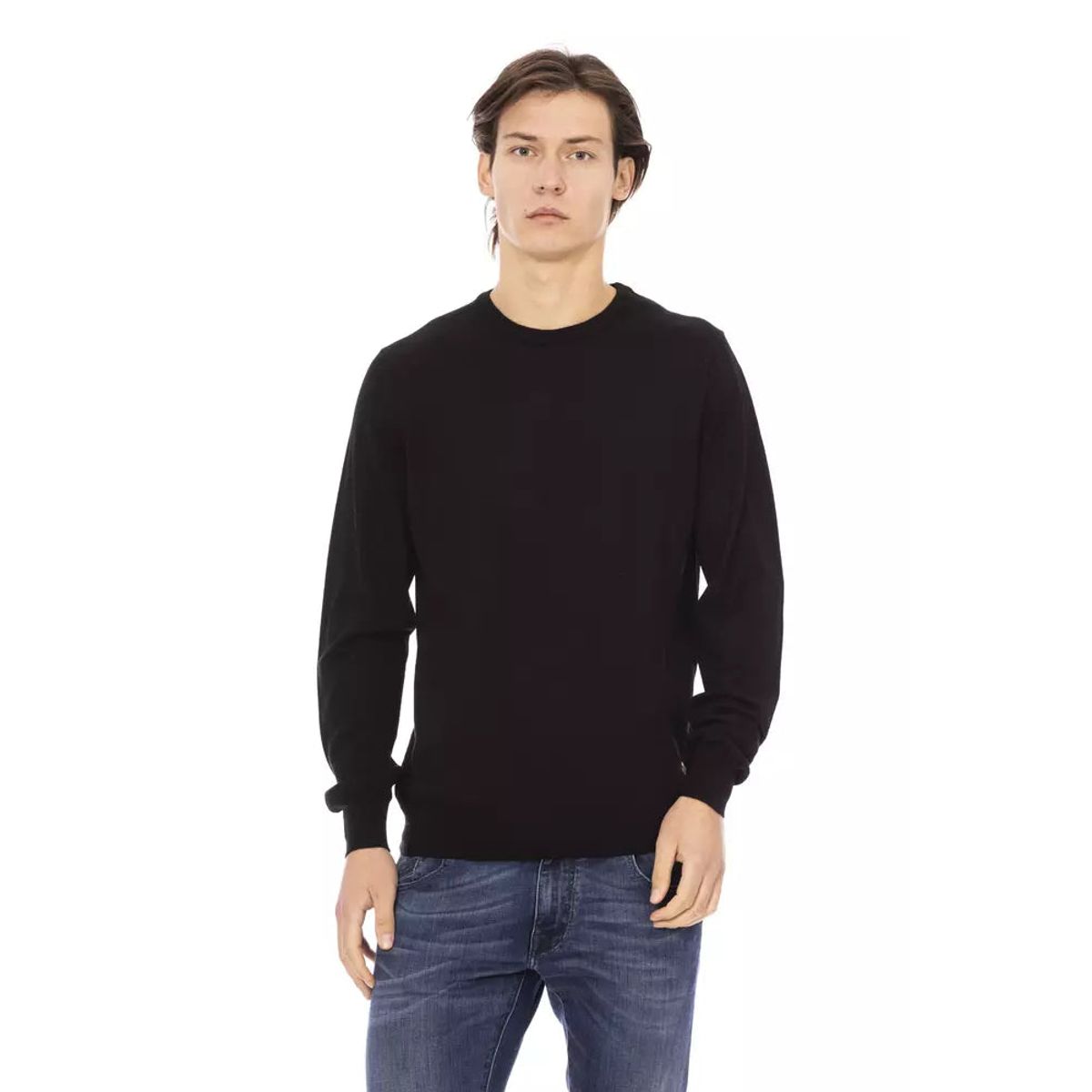 Baldinini Trend Sleek Black Monogrammed Crewneck Sweater