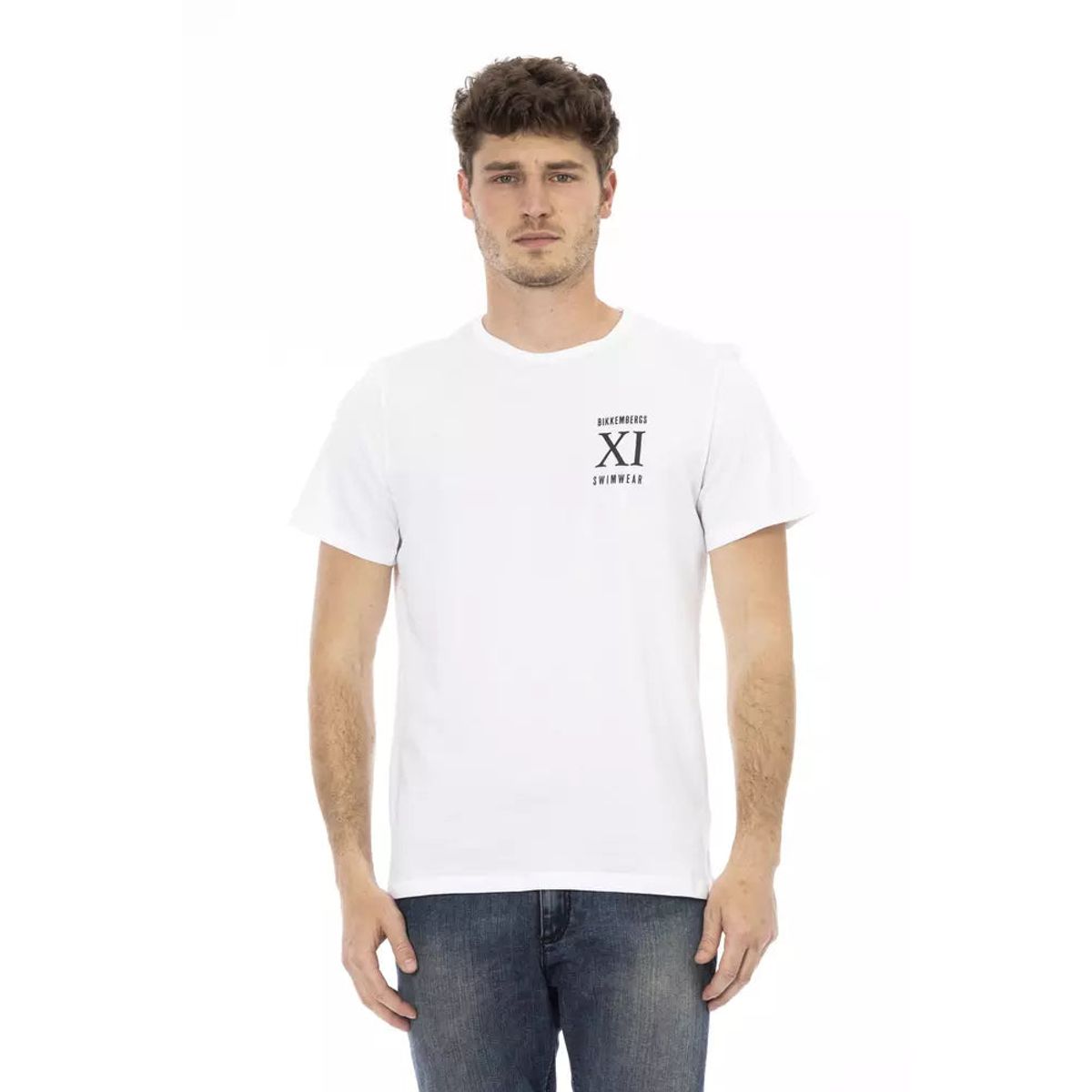 Bikkembergs Elegant White Front Print T-Shirt