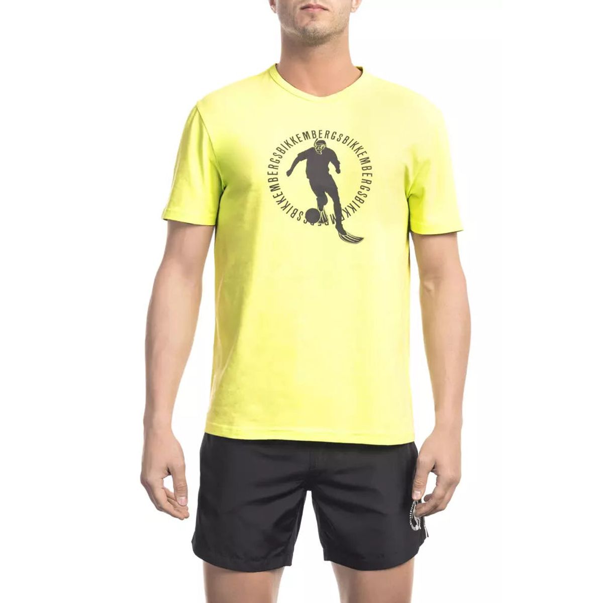 Bikkembergs Radiant Yellow Cotton Blend Printed T-Shirt