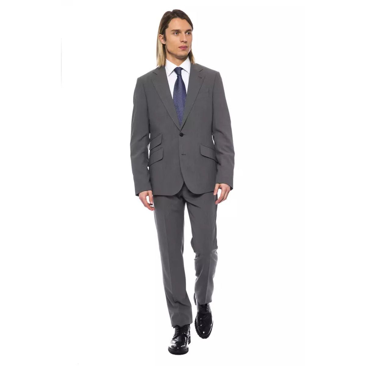 Billionaire Italian Couture Elegant Gray Wool Two-Button Designer Suit