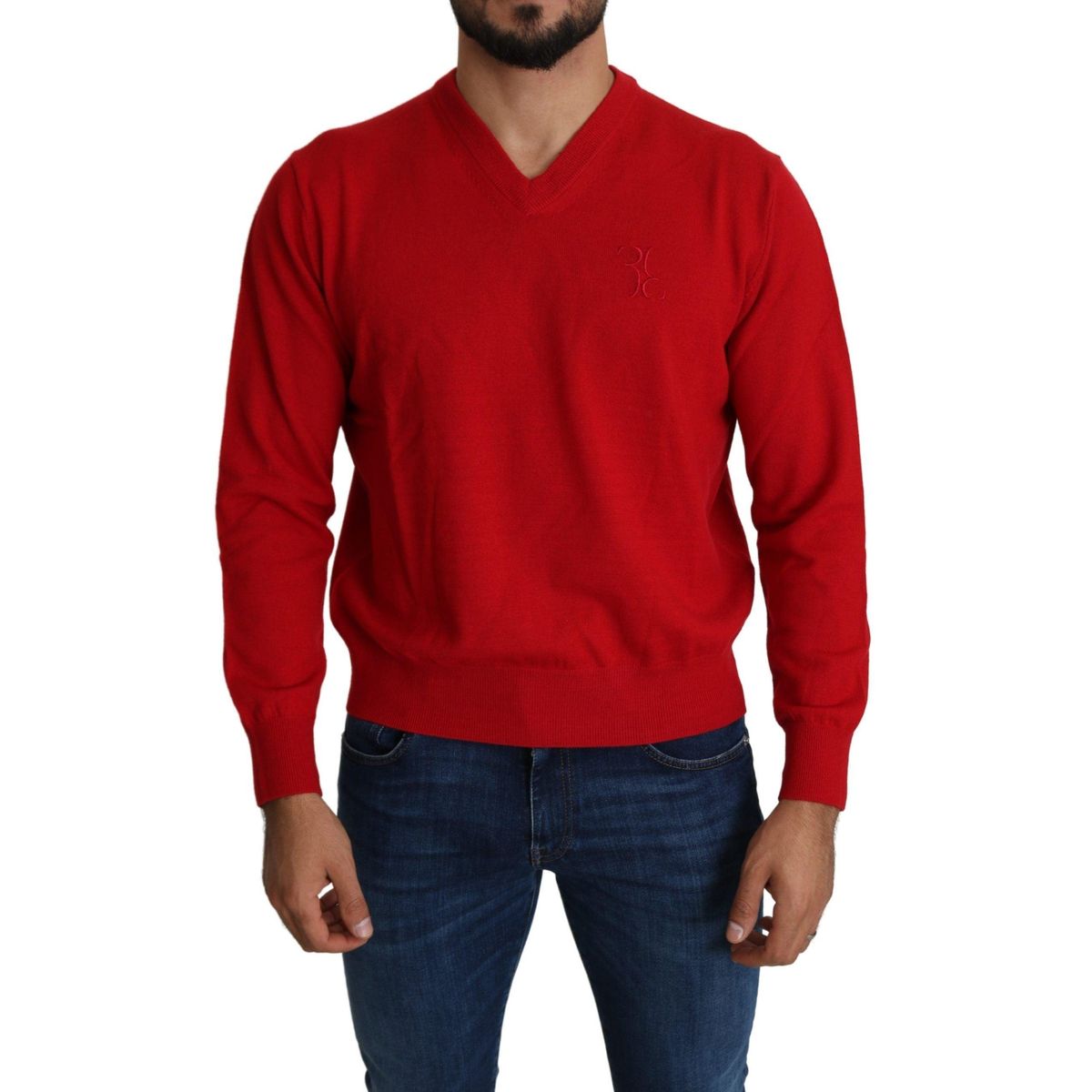 Billionaire Italian Couture Iconic Embroidered Red Wool Sweater