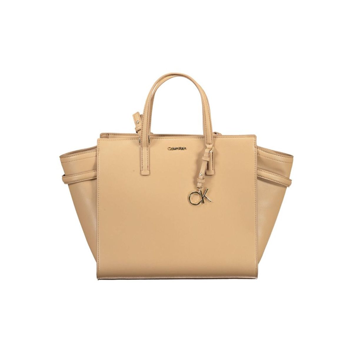 Calvin Klein Chic Beige Handbag with Contrasting Details