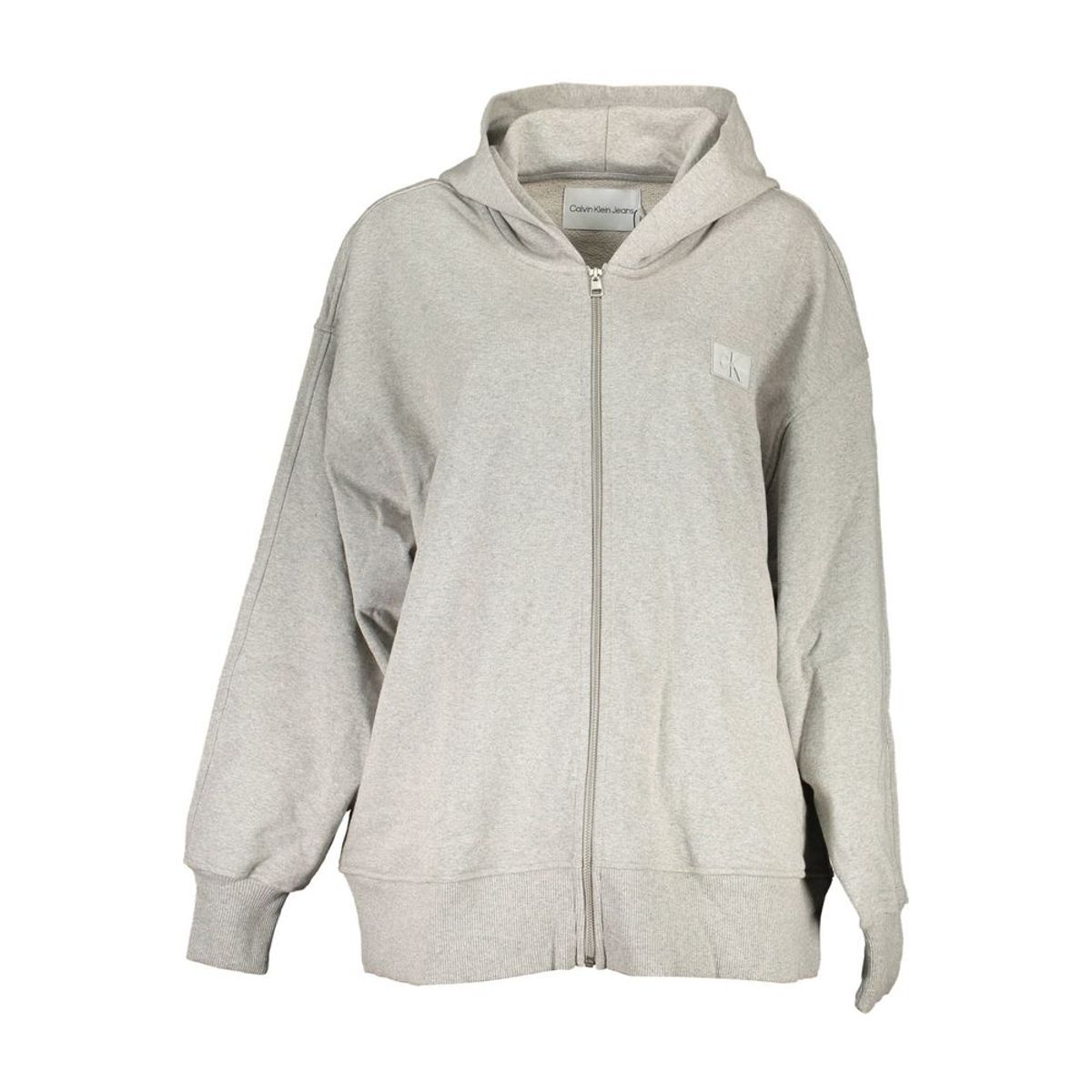 Calvin Klein Sleek Gray Cotton Zip Hoodie with Logo