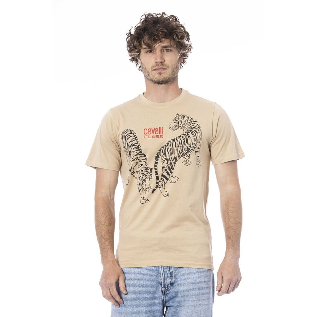 Cavalli Class Beige Cotton T-Shirt