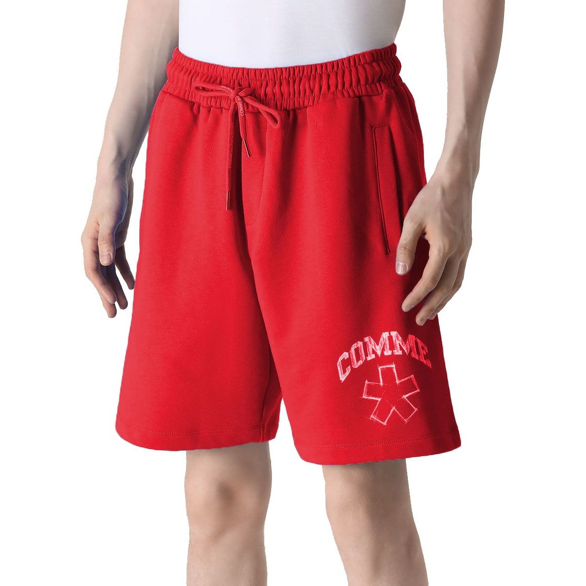 Comme Des Fuckdown Chic Red Cotton Bermuda Shorts with Logo Print