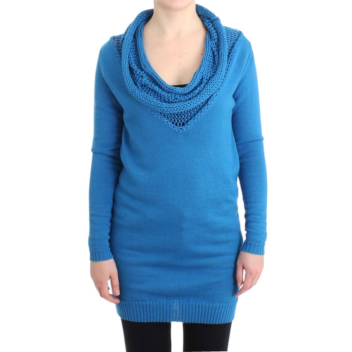 Costume National Cozy Scoop Neck Blue Knit Sweater