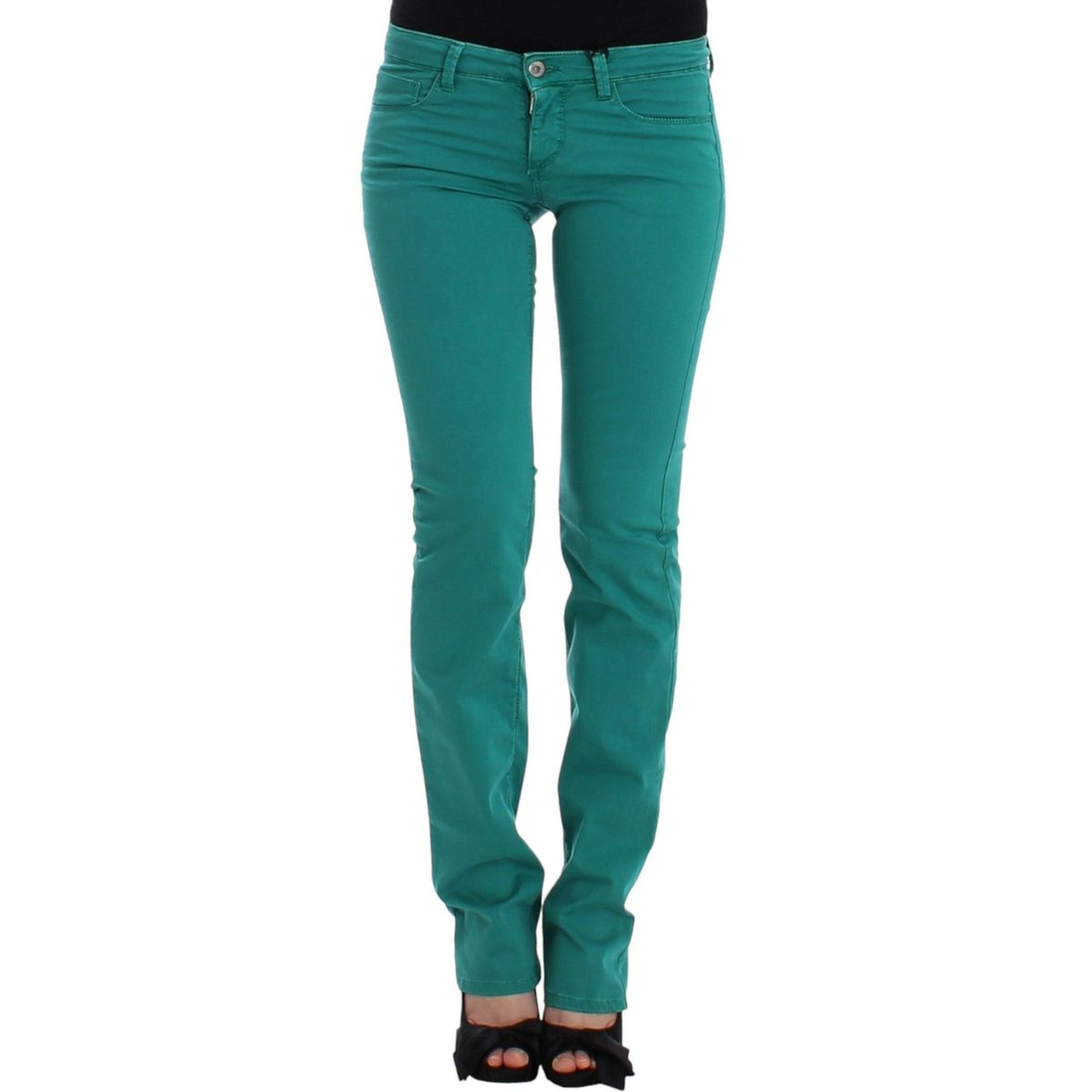 Costume National Chic Green Straight Leg Jeans for Sophisticated Style