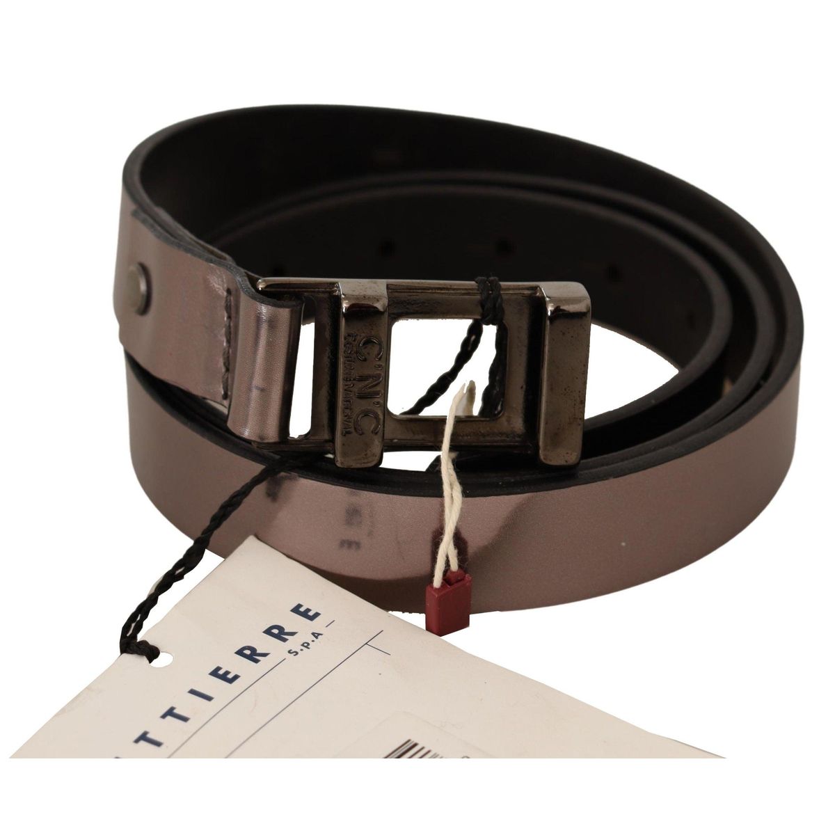 Costume National Chic Pink Metallic Leather Belt with Bronze Buckle