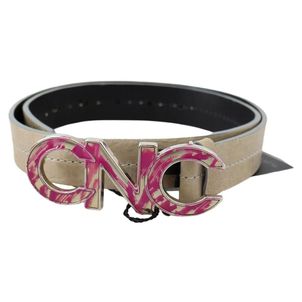 Costume National Beige Leather Fashion Belt with Logo Detail