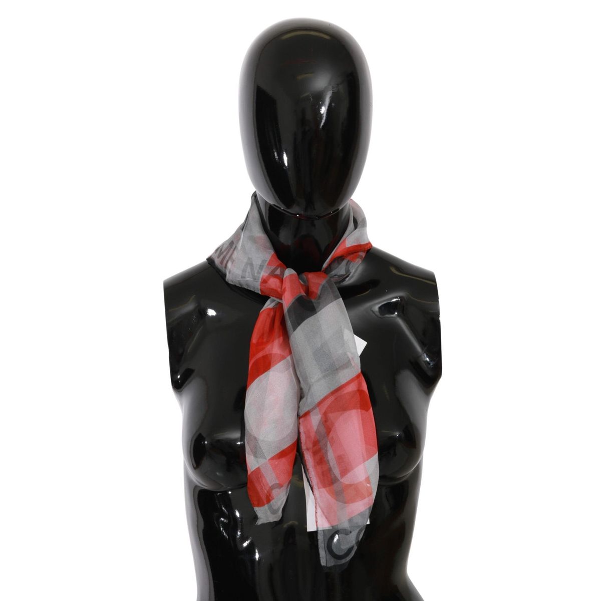 Costume National Gray Red 100% Silk Branded Scarf