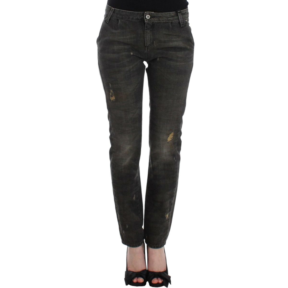 Costume National Sleek Gray Straight Leg Distressed Jeans