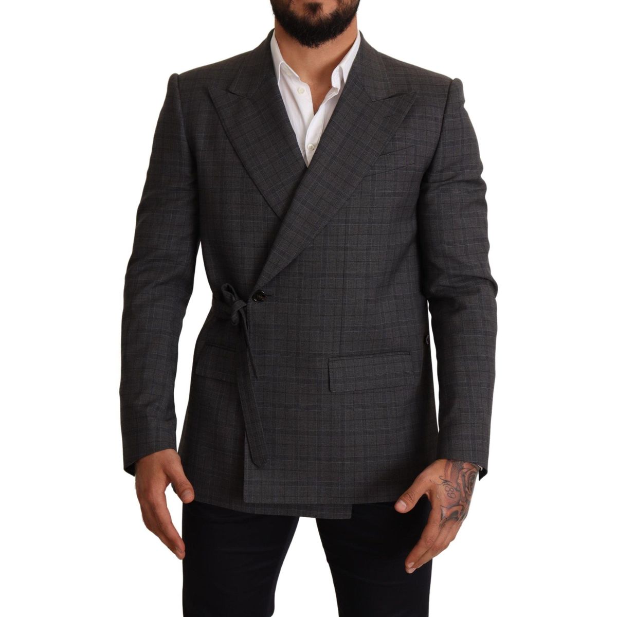 Dolce & Gabbana Chic Gray Check Martini Slim Fit Double-Breasted Blazer