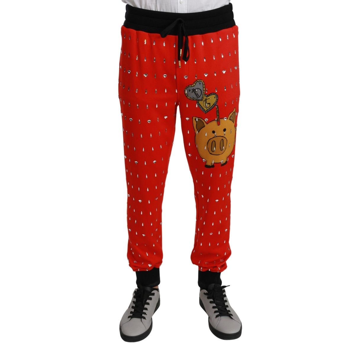 Dolce & Gabbana Chic Red Piggy Bank Print Sweatpants