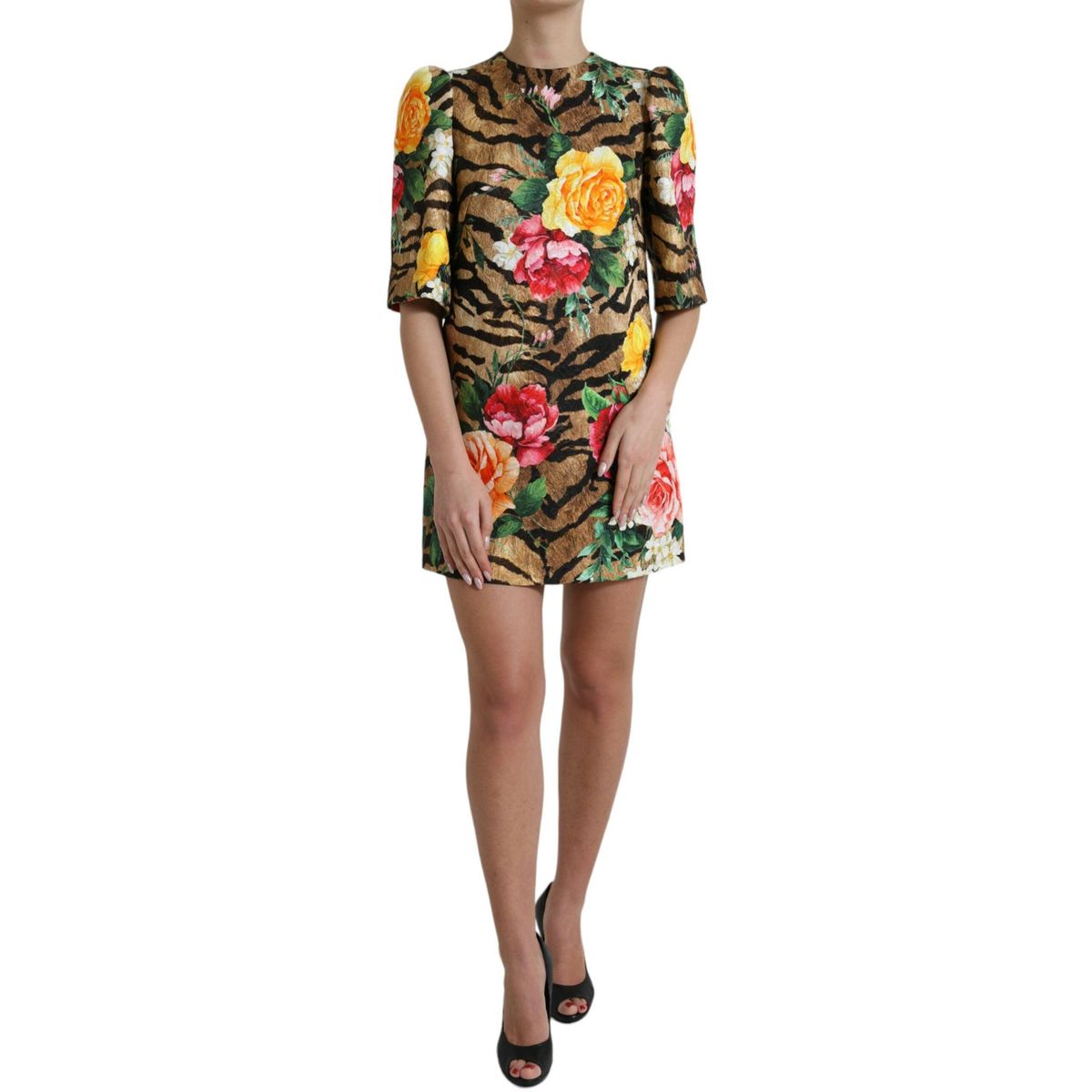 Dolce & Gabbana Animal & Floral Print Mini Shift Dress