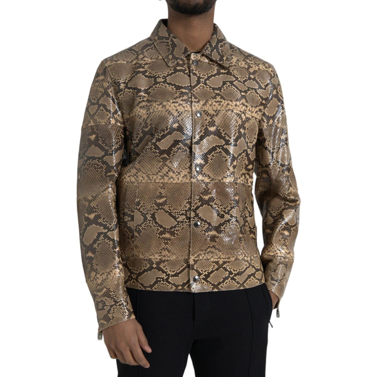 Dolce & Gabbana Beige Exotic Leather Biker Blouson Jacket