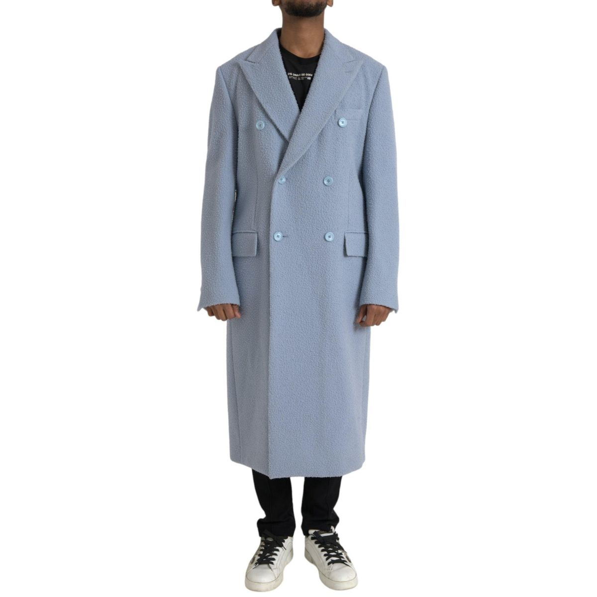 Dolce & Gabbana Blue Double Breasted Long Trench Coat Jacket