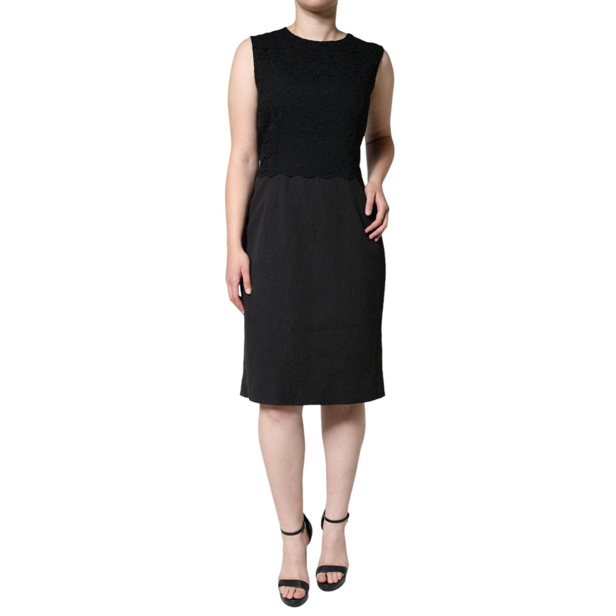 Dolce & Gabbana Black Cotton Sheath Knee Length Dress