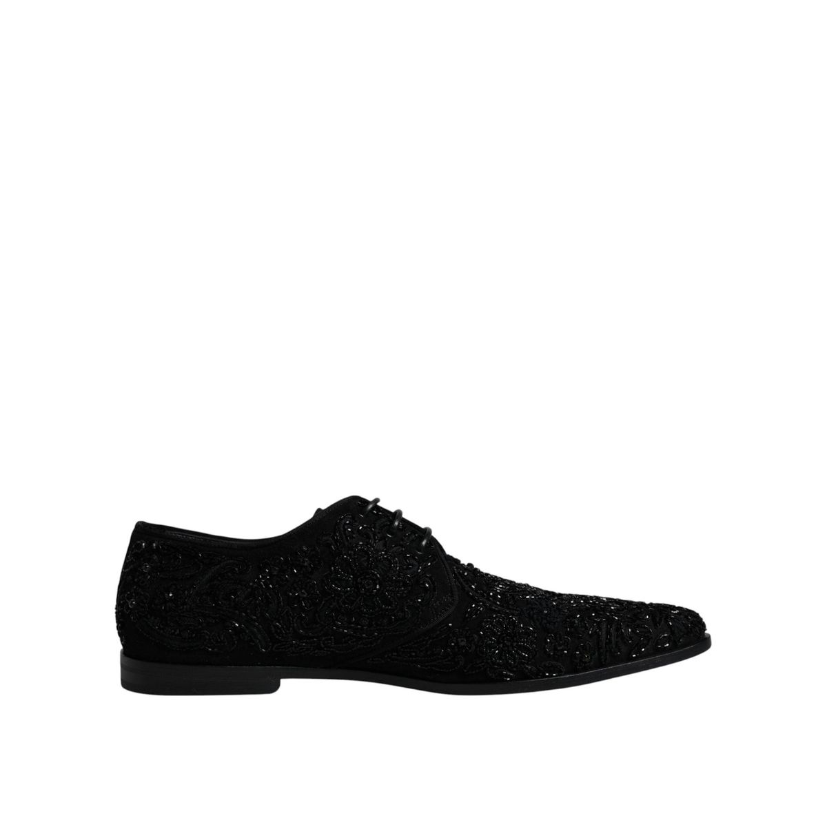 Dolce & Gabbana Black Embellished Suede Derby Formal Shoes