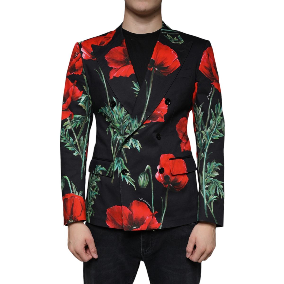 Dolce & Gabbana Black Floral Double Breasted Dress Blazer