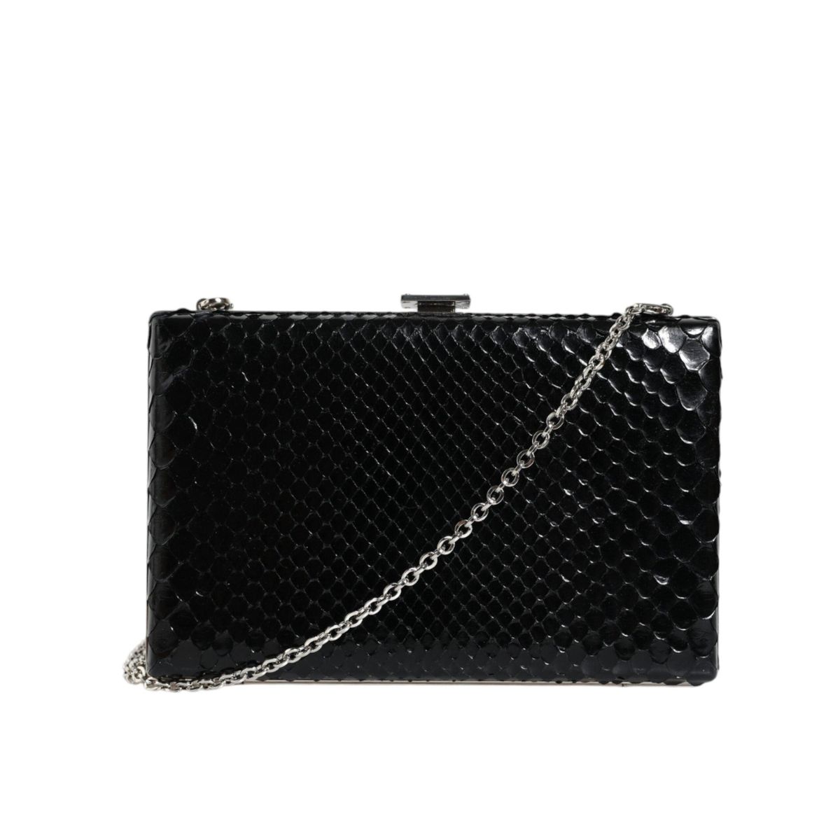 Dolce & Gabbana Black Leather Silver Frame Clutch Mini Crossbody Bag