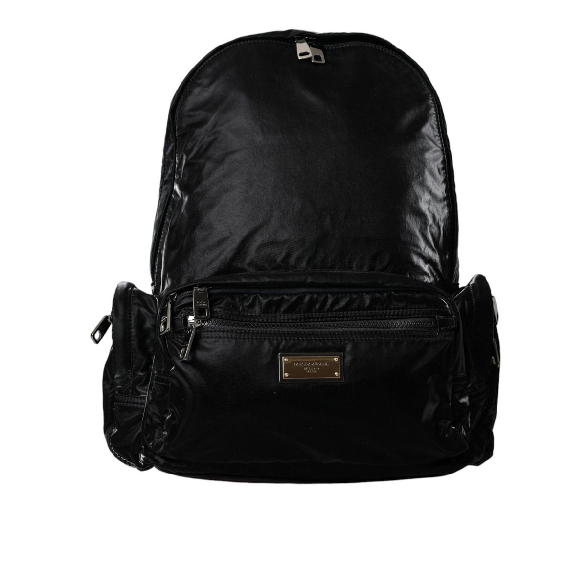 Dolce & Gabbana Black Patent Leather Logo Plaque Backpack Bag