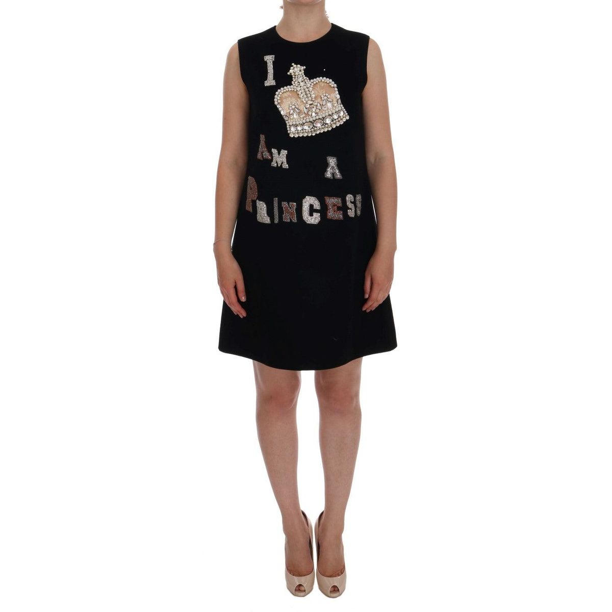 Dolce & Gabbana Black Wool Crystal Princess Dress