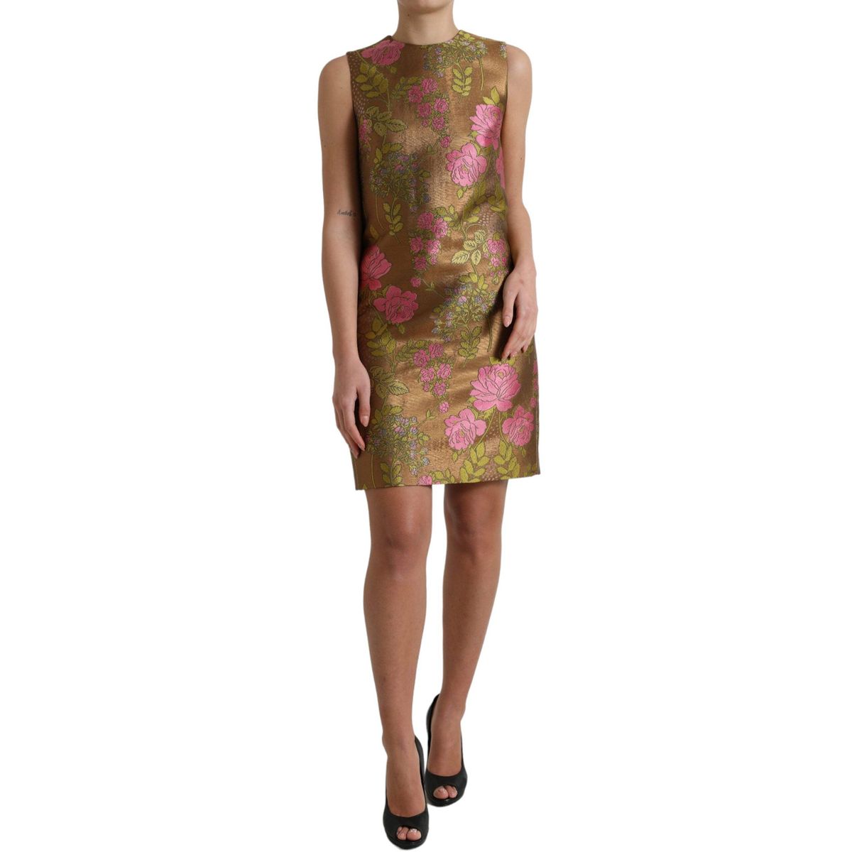 Dolce & Gabbana Brun Floral Jacquard Sleeveless Mini Kjole