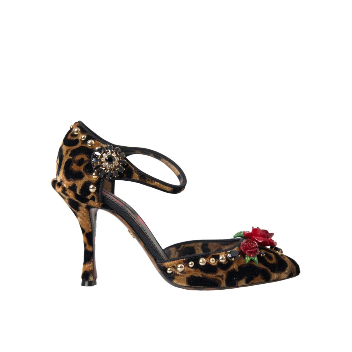 Dolce & Gabbana Brown Leopard Floral Crystal Mary Janes Pumps Sko