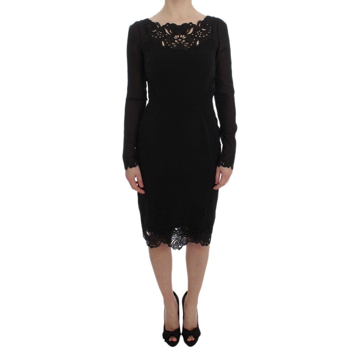 Dolce & Gabbana Elegant Black Floral Lace Sheath Dress