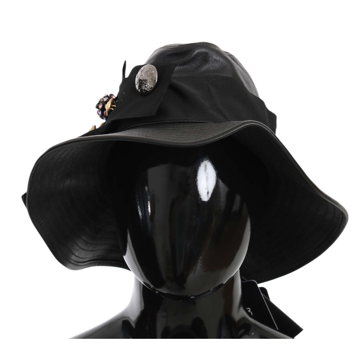 Dolce & Gabbana Elegant Black Leather Cloche Cap