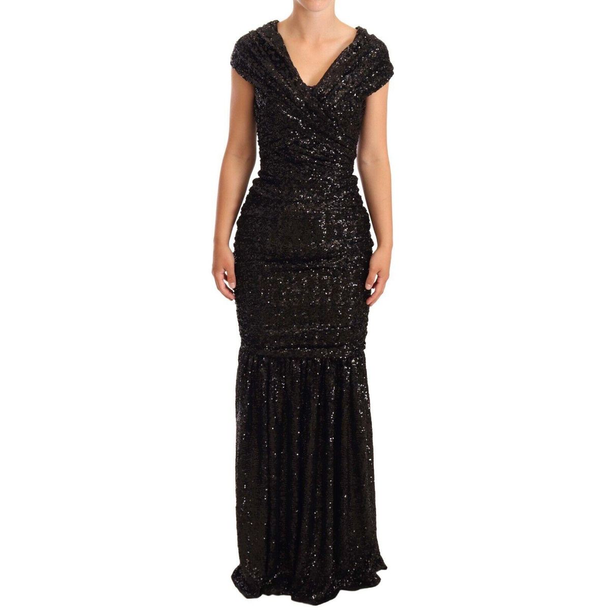 Dolce & Gabbana Elegant Black Sequined Open Shoulder Gown