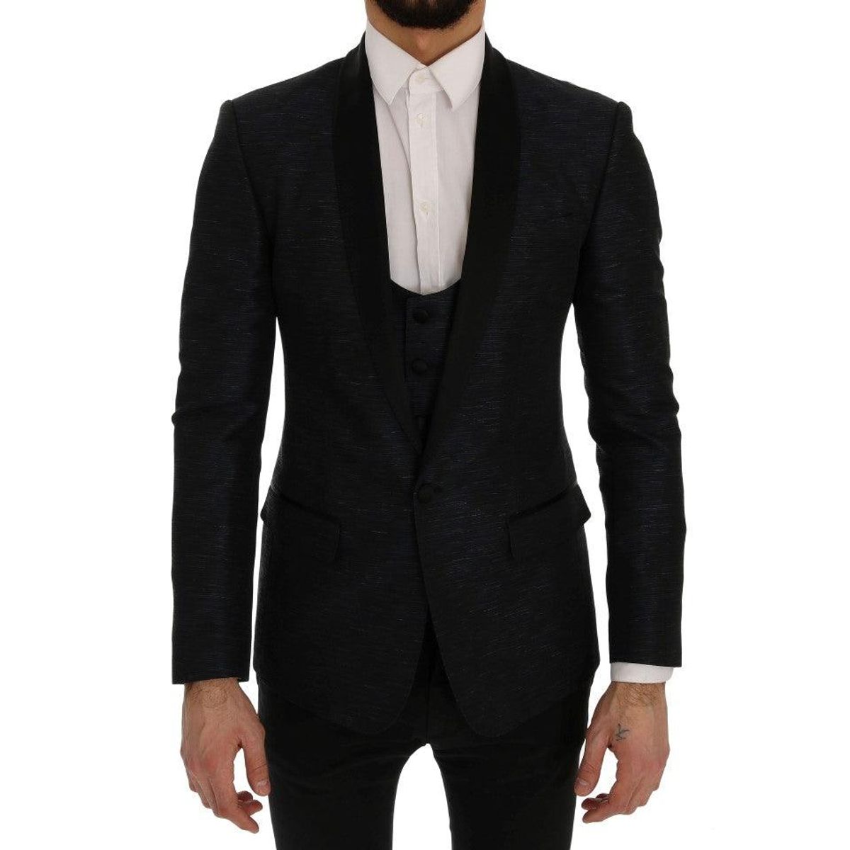 Dolce & Gabbana Elegant Blue & Black Slim Fit Suit Ensemble